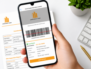 Mobile cost centre barcode scanner for construction projects